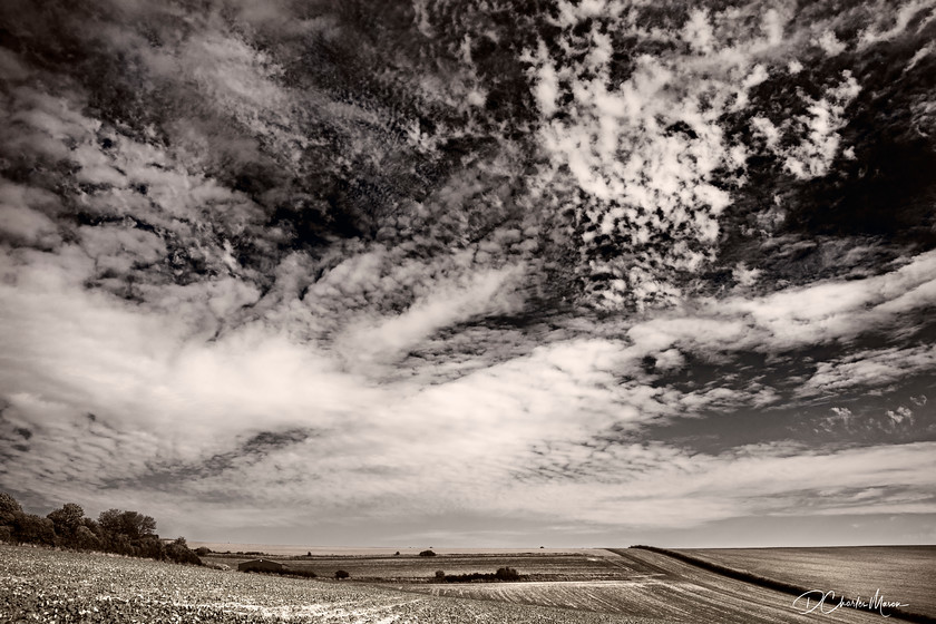 Newhaven Meadow 
 Looking across the Sussex landscape from just outside Newhaven.

From the book: Travels Around Route 259 
 Keywords: Dramatic sky, rolling hills, Sussex, Sussex landscape,